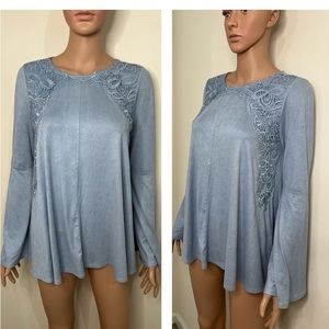 Altar’d state suede baby blue sleeves wide embroidered top size S